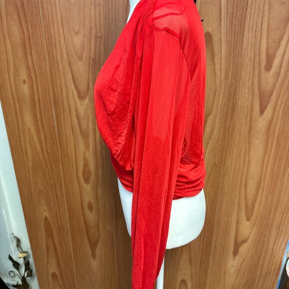 NEW Sincerely Jules Red V Neck Long Sleeve Crop Top NWT L Large Mesh - Picture 5 of 8